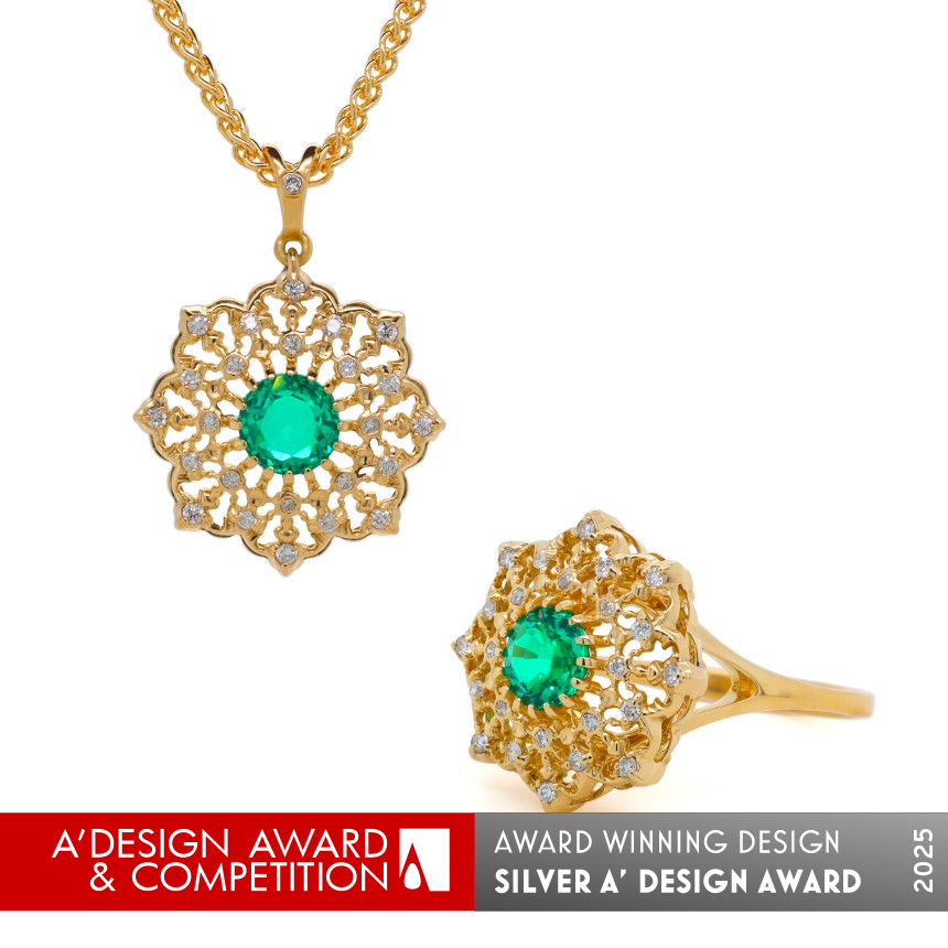 Handcrafted Luxury Jewelry by G&D Unique Designs — Emerald Diamond Lace Ring in 18k Gold, Museum of Outstanding design Como Italy