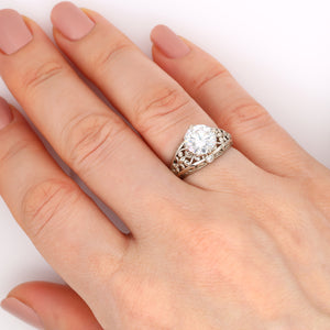 Fleur De Lis moissanite engagement ring in 14k white gold