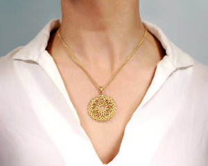 gold lotus flower statement pendant