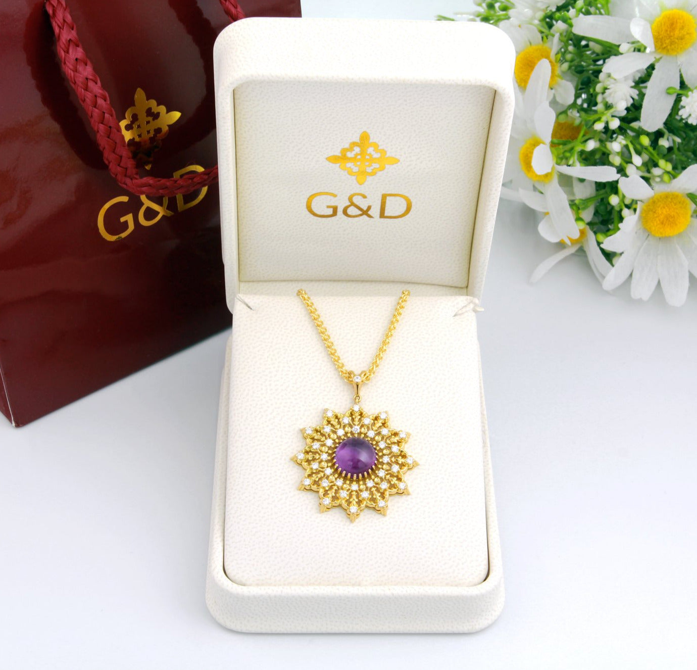 Vintage Amethyst Diamond Statement Pendant 18k Yellow Gold