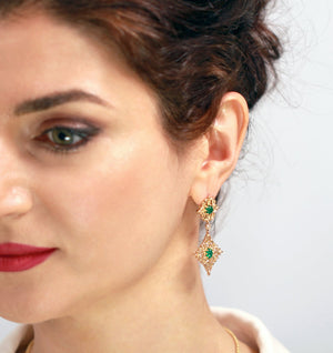 statement emerald earrings gold