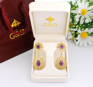 18k gold Statement Amethyst Diamond Hanging Earrings, Luxury fine jewelry