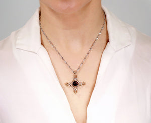 gold Diamond Rhodolite Garnet Cross pendant 