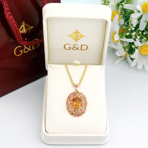 14K 18K Vintage Citrine Necklace pendant with Pink Sapphires