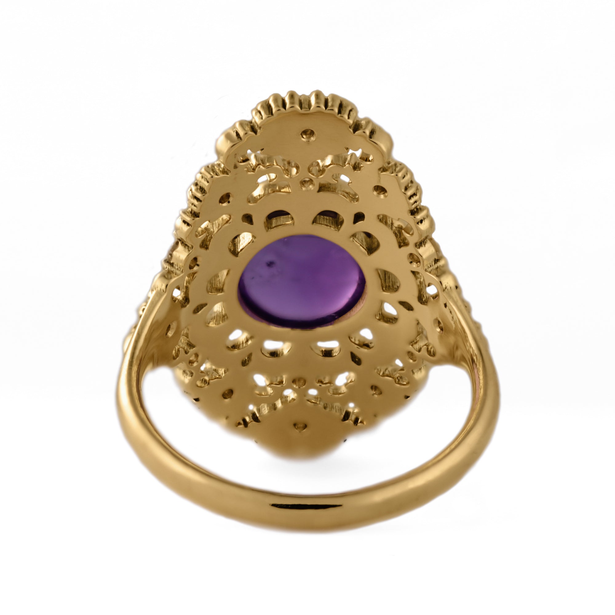 18K Solid Yellow Gold Ring with Amethyst and Diamonds
