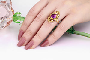 vintage cocktail gold amethyst ring with diamonds