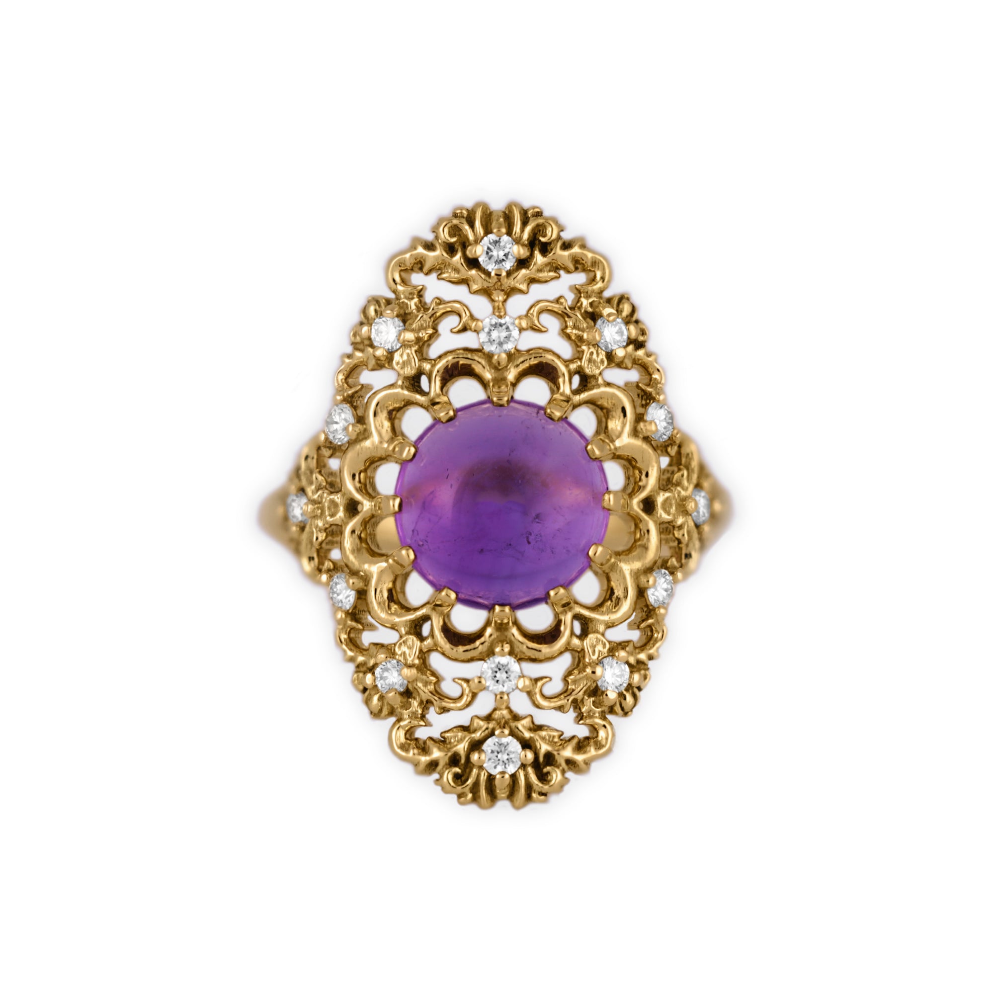 18K Gold Amethyst Ring with Diamonds