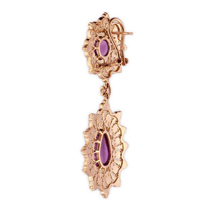 Amethyst Star Cocktail Hanging Earrings in 18K Yellow Gold with Diamonds