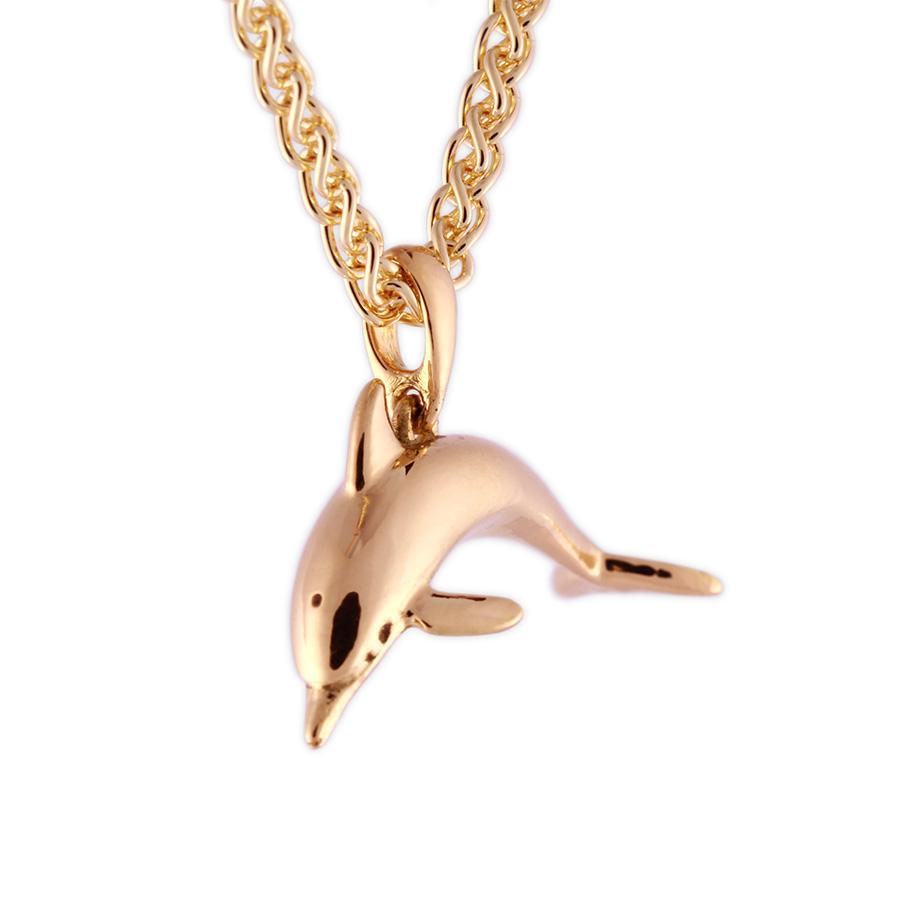 Gold Dolphin Pendant ocean jewelry, solid yellow gold 3d dolphin pendant on a chain