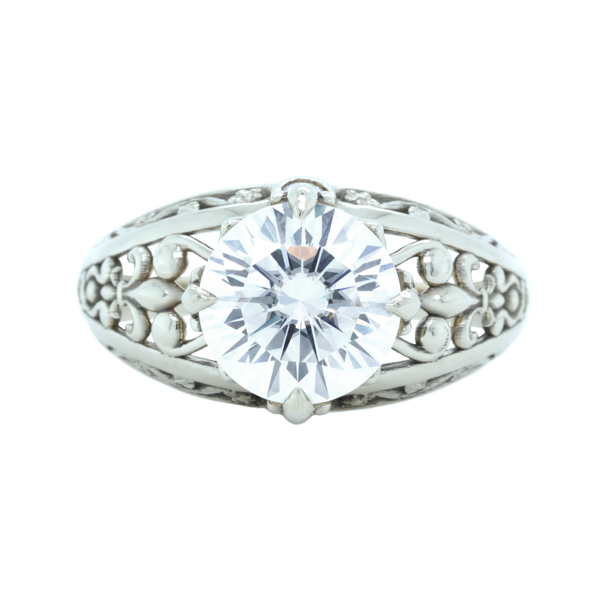 moissanite Fleur de lis engagement ring white gold