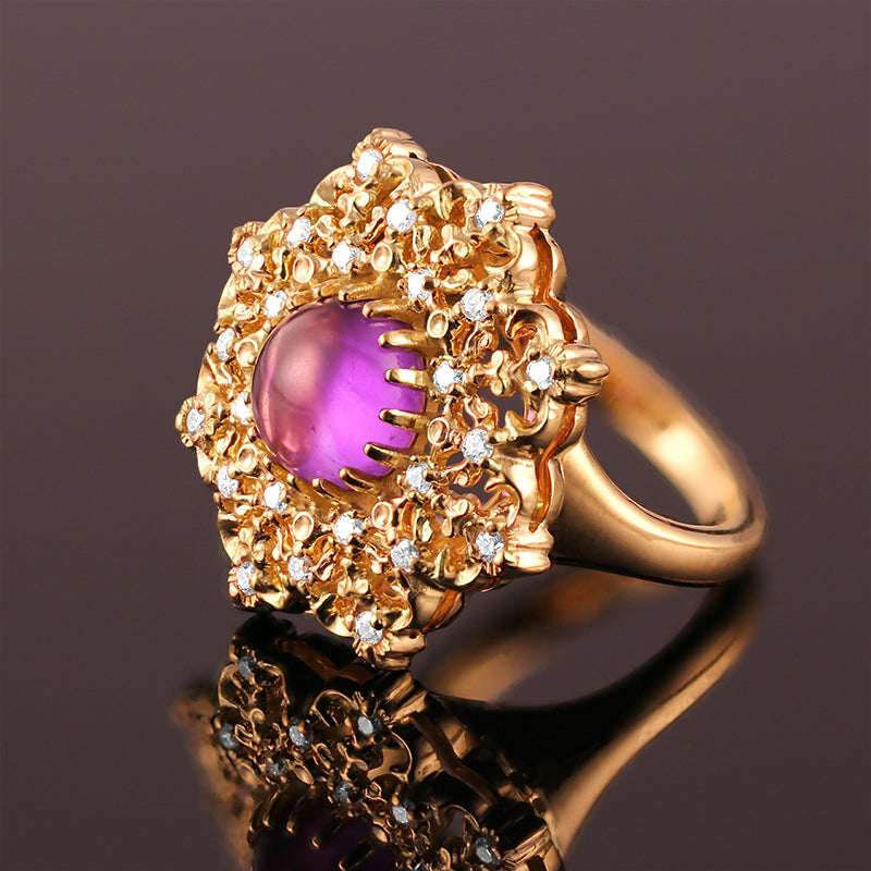 Amethyst Star Collection Ring with Diamonds in 18k gold