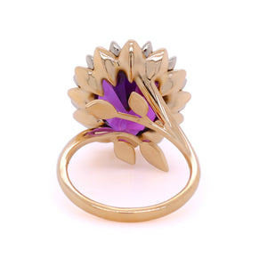 Luxury Cocktail Gold Amethyst Sunflower Ring in yellow and White Gold with Diamonds