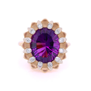 Luxury Gold Amethyst Sunflower Ring in yellow and White Gold with Diamonds