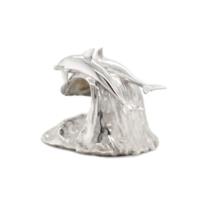 Dolphins Pair on waive sculpture silver