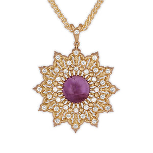 Amethyst Diamonds Star Pendant in Yellow Gold with diamonds