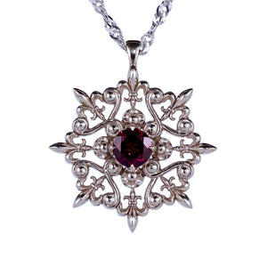 Octagon Fleur-de-Lis Gold Pendant with Rhodolite Garnet