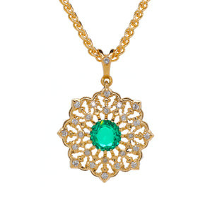 18K Gold Emerald Pendant with Diamonds