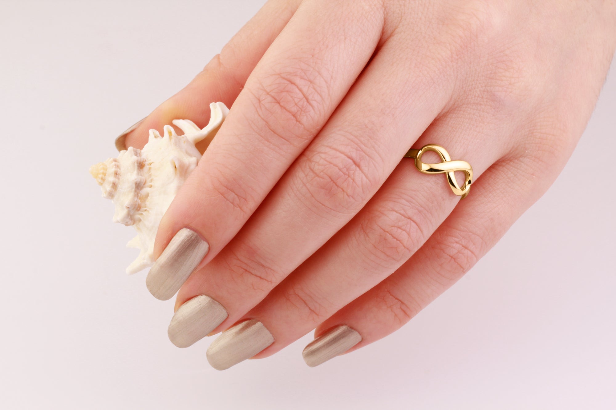 Infinity Ring Thick in 14K Gold worn on hand