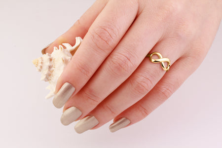 Infinity Ring Thick in 14K Gold worn on hand