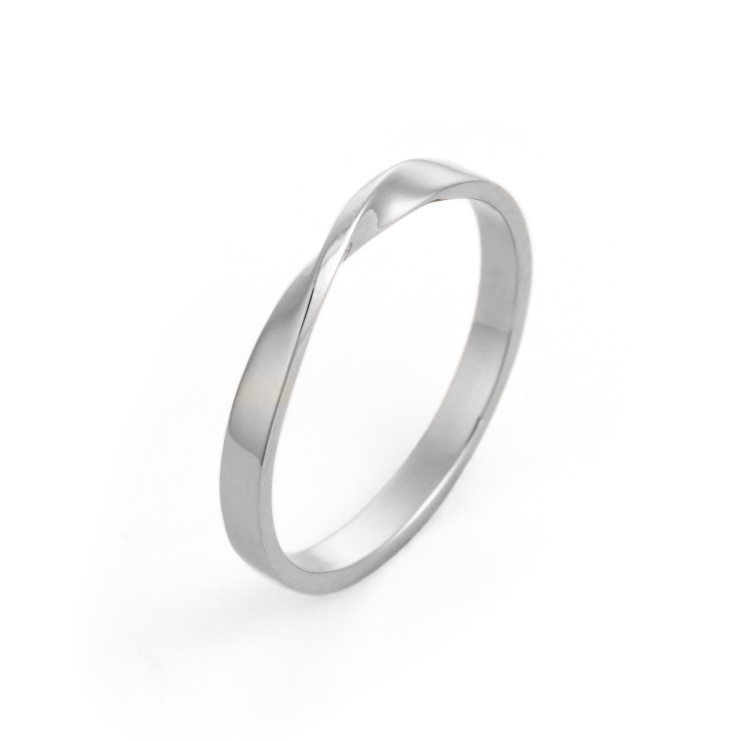 Mobius wedding ring 2 mm in 14K white gold side view by G&D Unique Designs