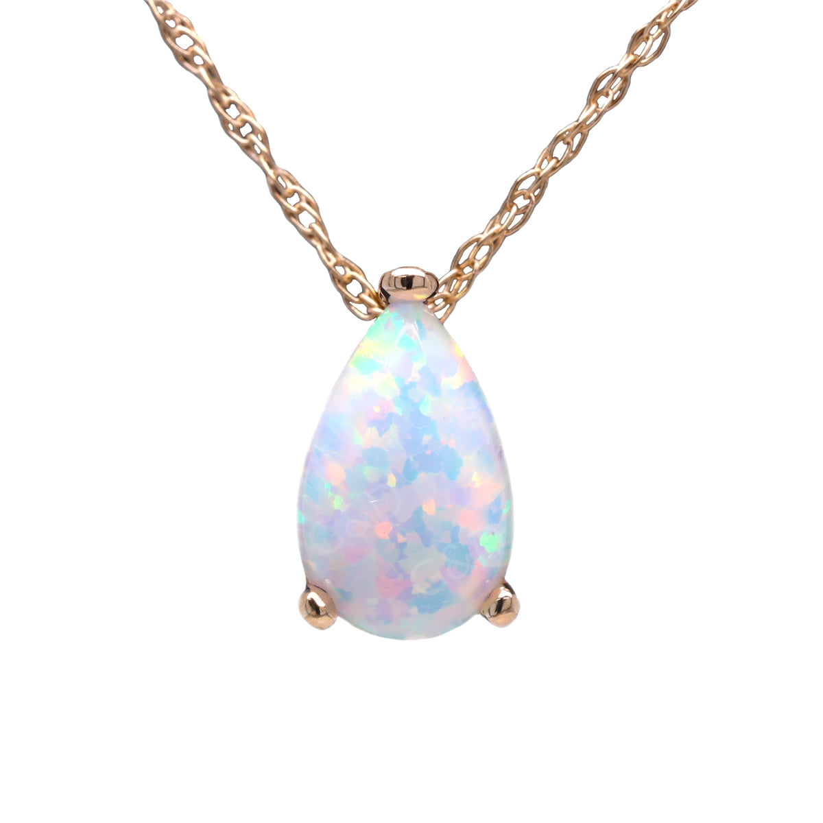Opal birthstone drop necklace in 14K gold on chain