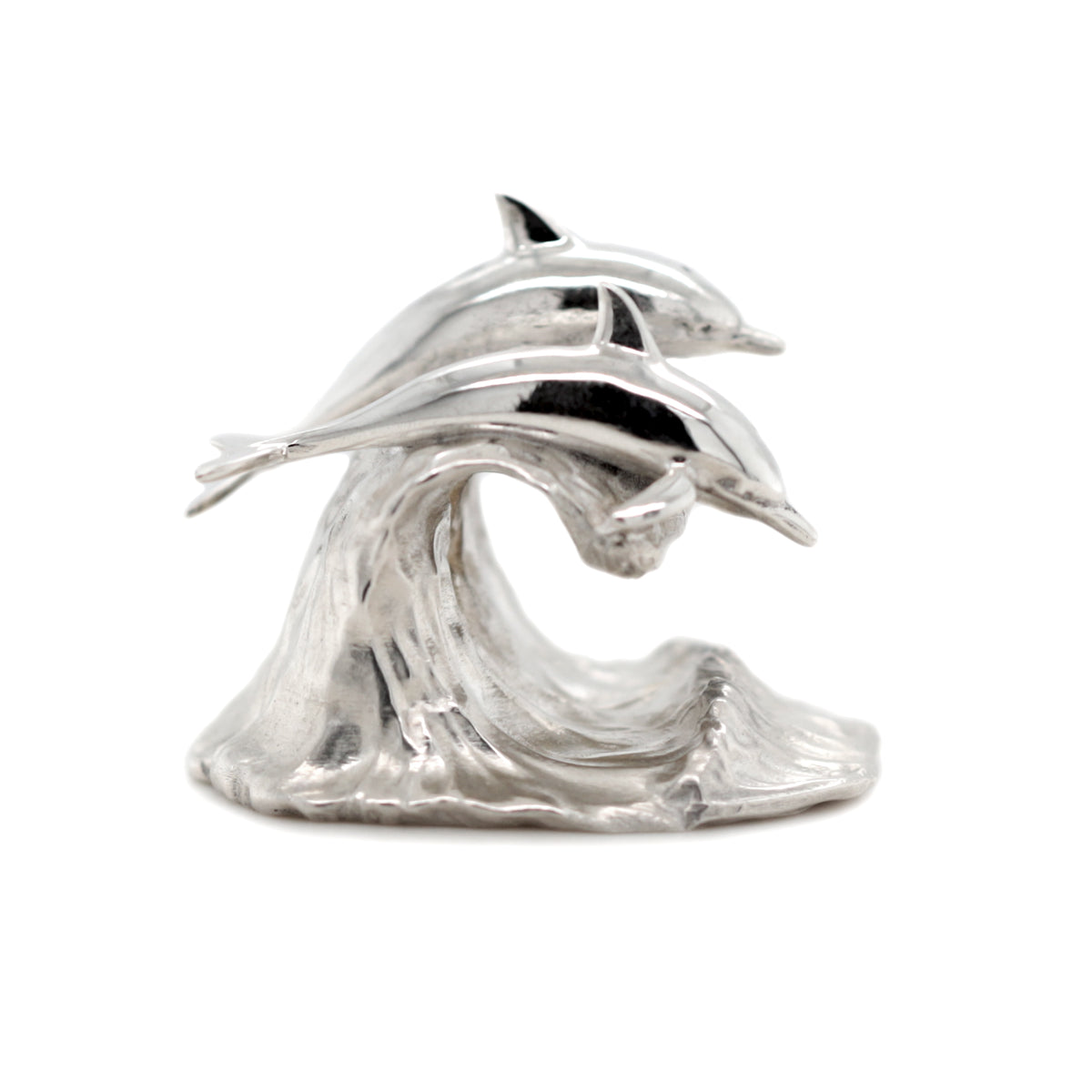 Sterling Silver Dolphins on Waive Sculpture