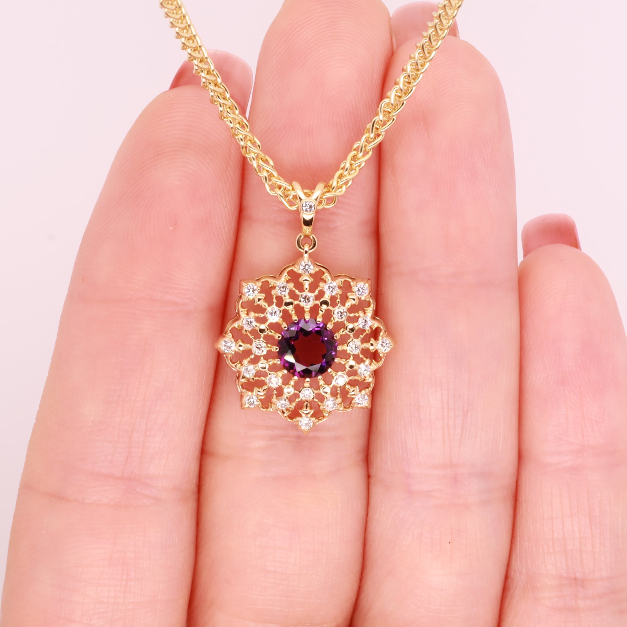 Gold Amethyst Pendant with Diamonds
