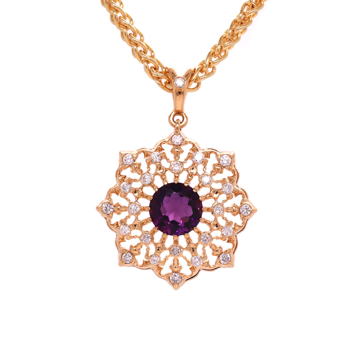 Amethyst Pendant Gold with diamonds