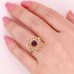 18K Gold Amethyst Ring with Diamonds