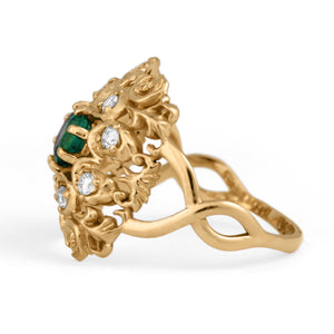 emerald gold ring with diamonds vintage style