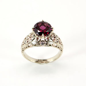 14k 18k white gold garnet engagement ring with diamonds in vintage style