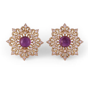 Amethyst Star Button Earrings in 18K Yellow Gold with Diamonds