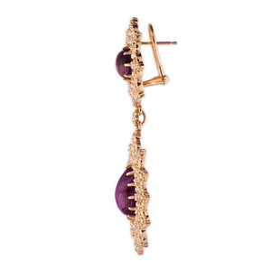 Statement 18K Solid Yellow Gold Cocktail Earrings with Diamonds and Amethyst