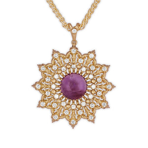 18K Gold Amethyst Diamonds Statement pendantt 