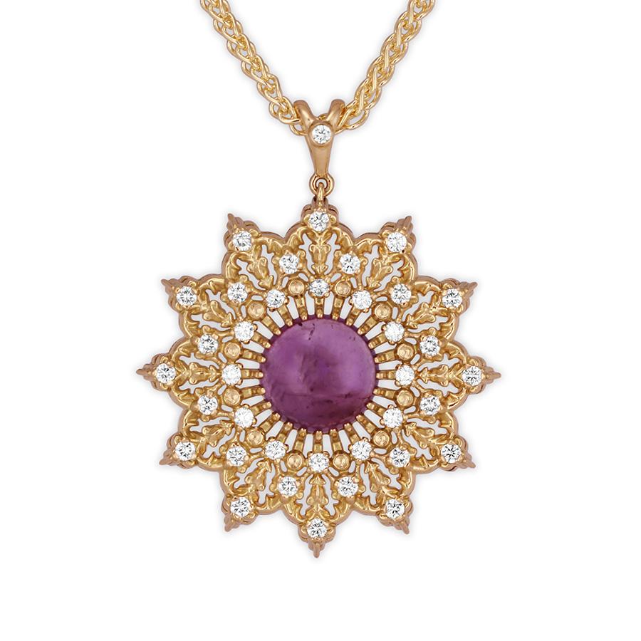 18K Gold Amethyst Diamonds Statement pendantt 