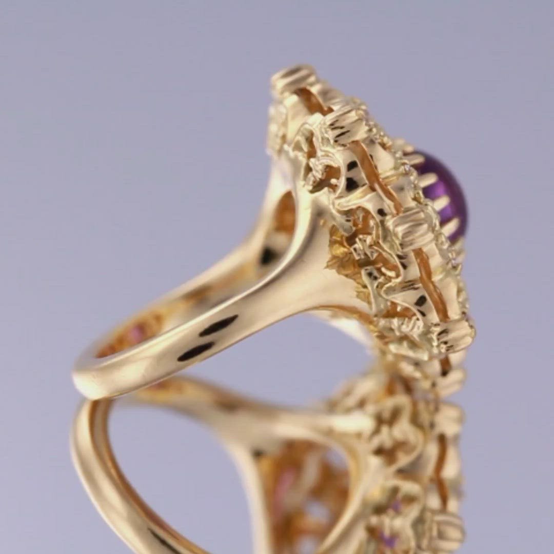 18K Gold Amethyst and Natural Diamonds Statement Ring
