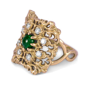 gold emerald diamond cocktail ring