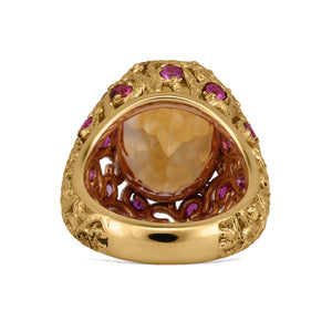 gold cocktail citrine ring with rubies