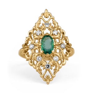 Emerald Ring with Diamonds in Yellow Gold
